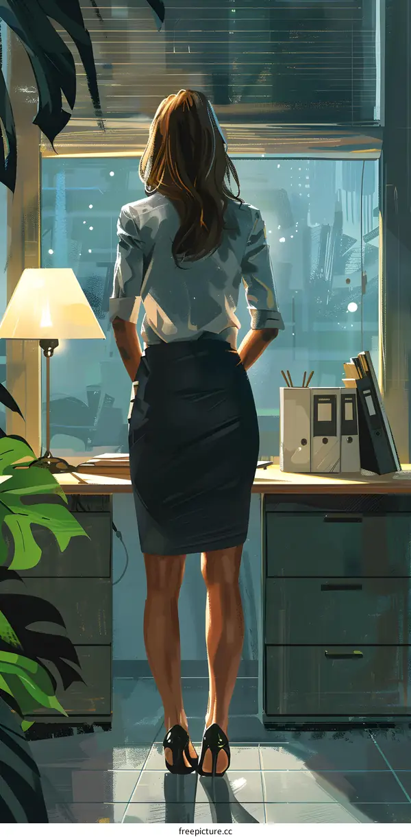 Businesswoman looking out the office window