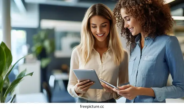 Two Caucasian Business Women Collaborating