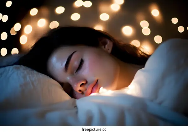 Sleeping Woman with String Lights