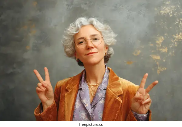 Stylish Senior Woman Making Peace Sign