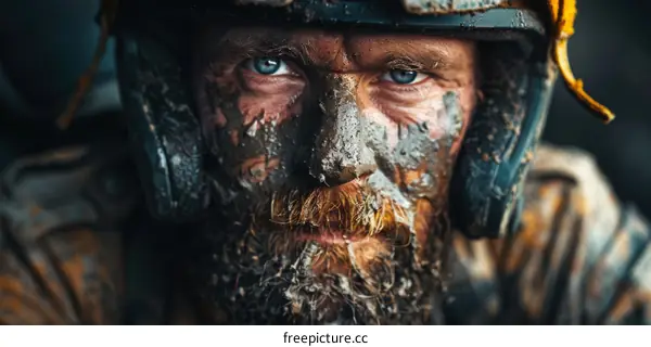 Portrait of a male motocross racer covered in mud