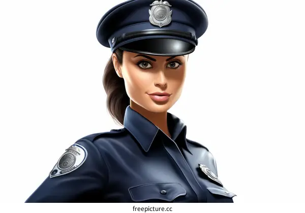 Policewoman in Blue Uniform with Badge