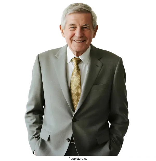 [Transparent Background PNG]Elderly man in formal suit with confident expression