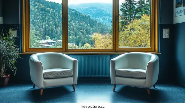 Cozy Room with Mountain View and Armchairs