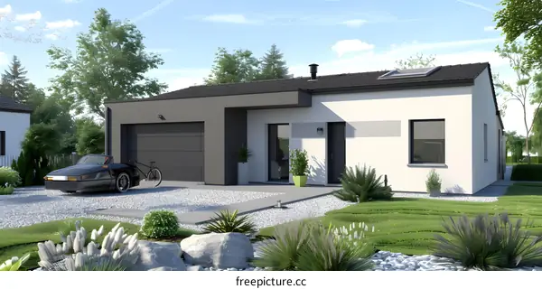 Modern House with Garage and Landscaping