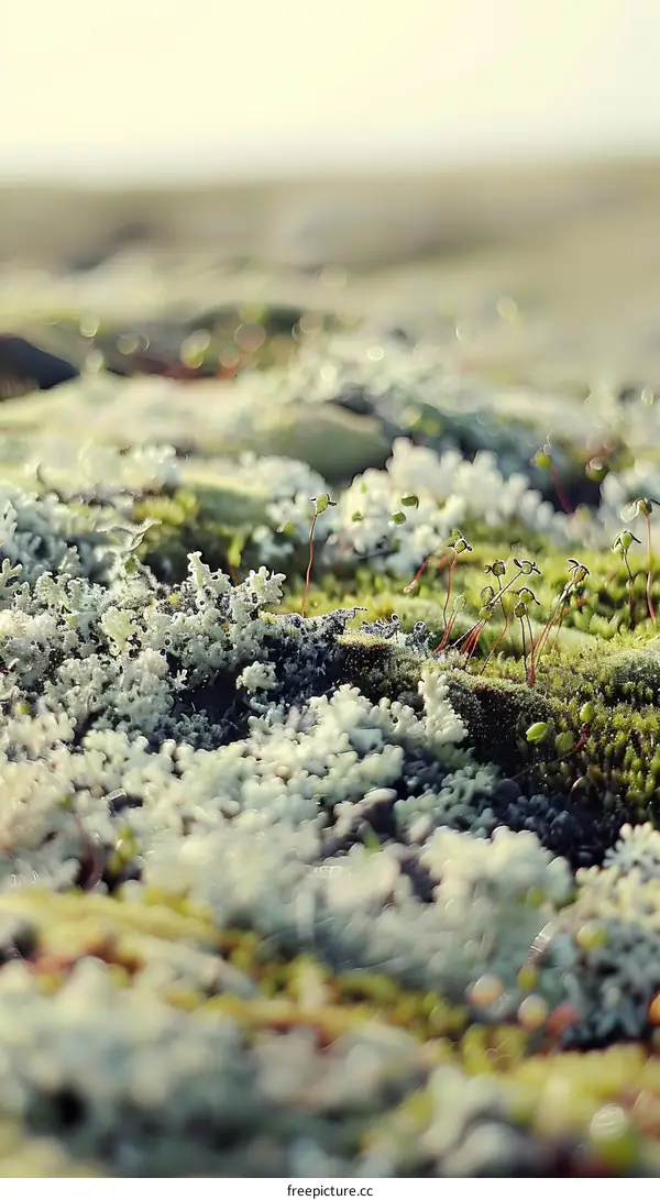 Close Up View Of Green Moss And Lichen