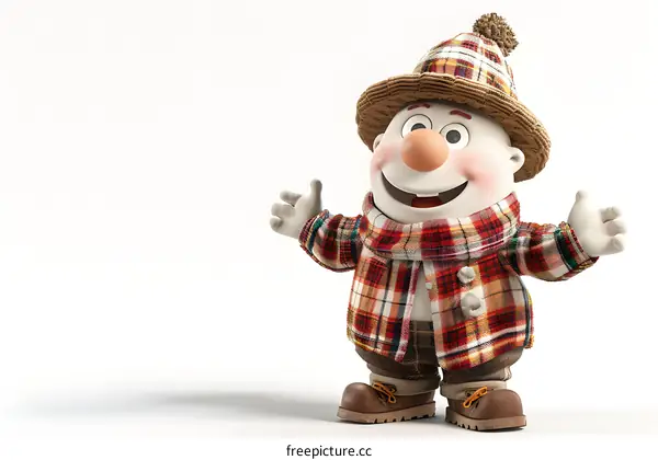 3D rendering of a cute cartoon snowman