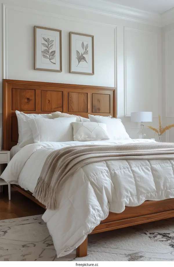 Cozy Traditional Bedroom Design with Neutral Colors and Woodwork