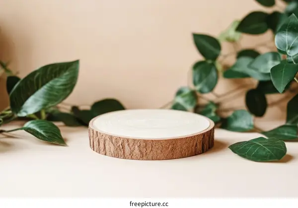 Natural Wooden Display Stand with Greenery