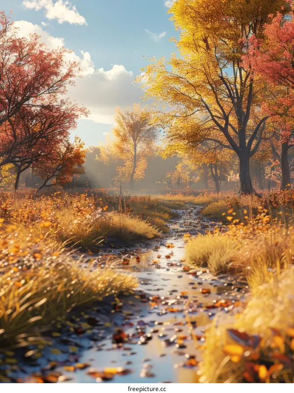 Autumn Forest River: Vibrant Colors and Tranquil Flow
