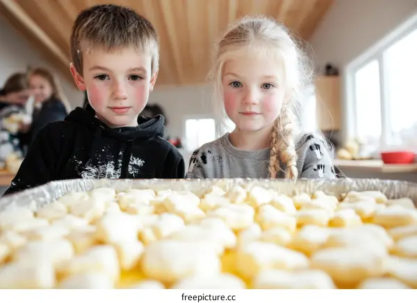 Children Baking Homemade Doughnuts