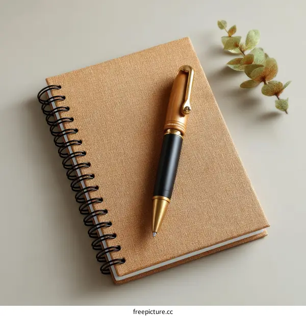 Beige Spiral Notebook with Pen