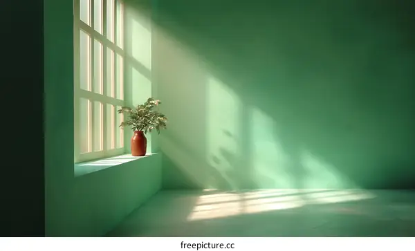 Empty Green Room with Sunlight and Window