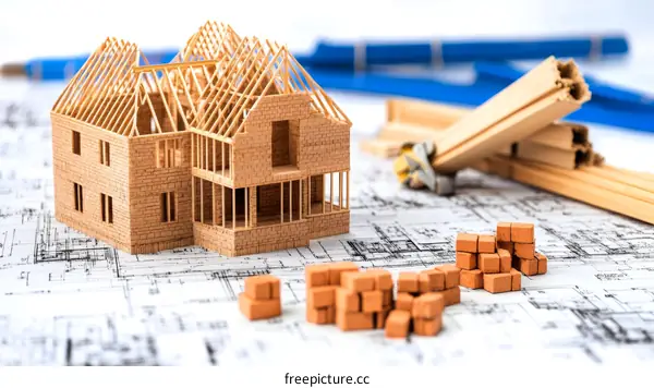 House Construction Model with Architectural Drawings