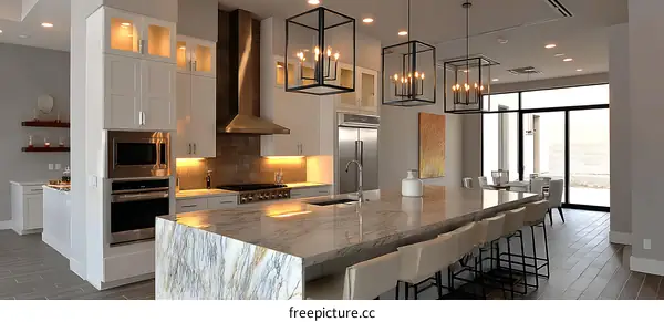 Modern Kitchen with Large Granite Island