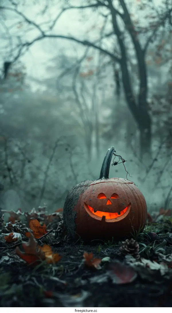 Spooky Pumpkin in Eerie Forest
