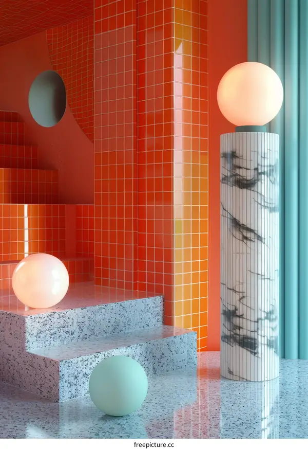 Vibrant Retro Interior Design with Geometric Shapes