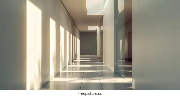 Modern Minimalist White Hallway with Sunbeams