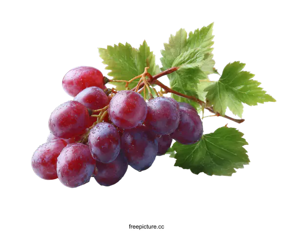 [Transparent Background PNG]Close Up of Fresh Red Grapes with Leaves