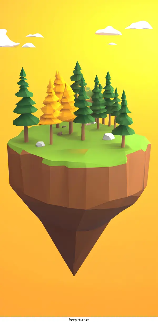 Low Poly Forest Illustration With Yellow Background