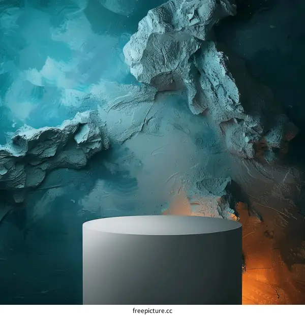 3D rendering of a podium with blue textured background