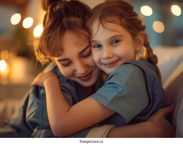 Mother and daughter hugging each other