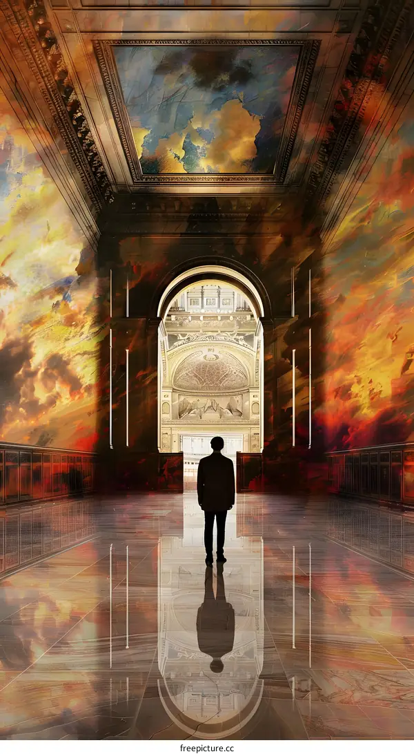 Silhouette of Man Standing in a Hallway Looking Through an Archway