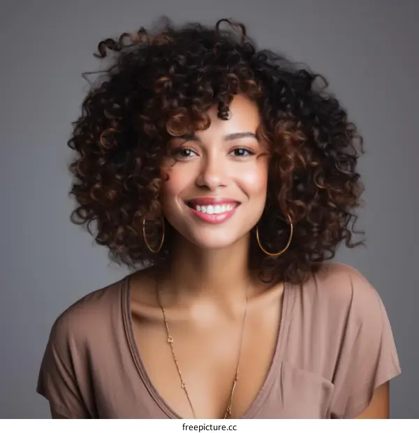 Portrait of a smiling young woman with curly hair