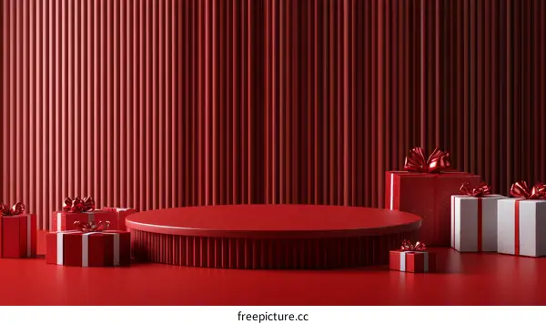 Red Gift Boxes on a Red Pedestal Platform Illustration