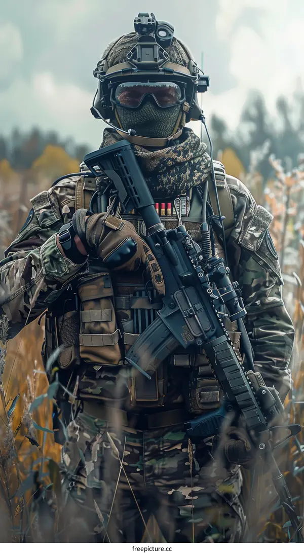 Soldier in the field with a gun