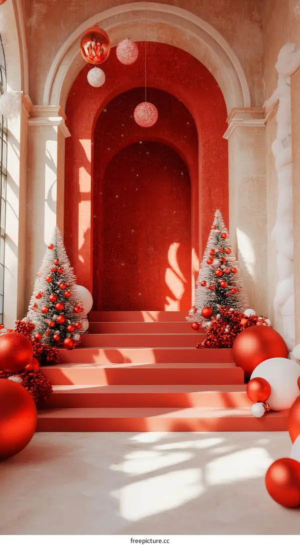 Red and White Christmas Stairway Decor