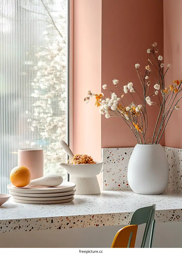 Dried Flowers In Vase On Windowsill
