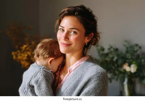 Mother and Child Warm Embrace Indoor Portrait