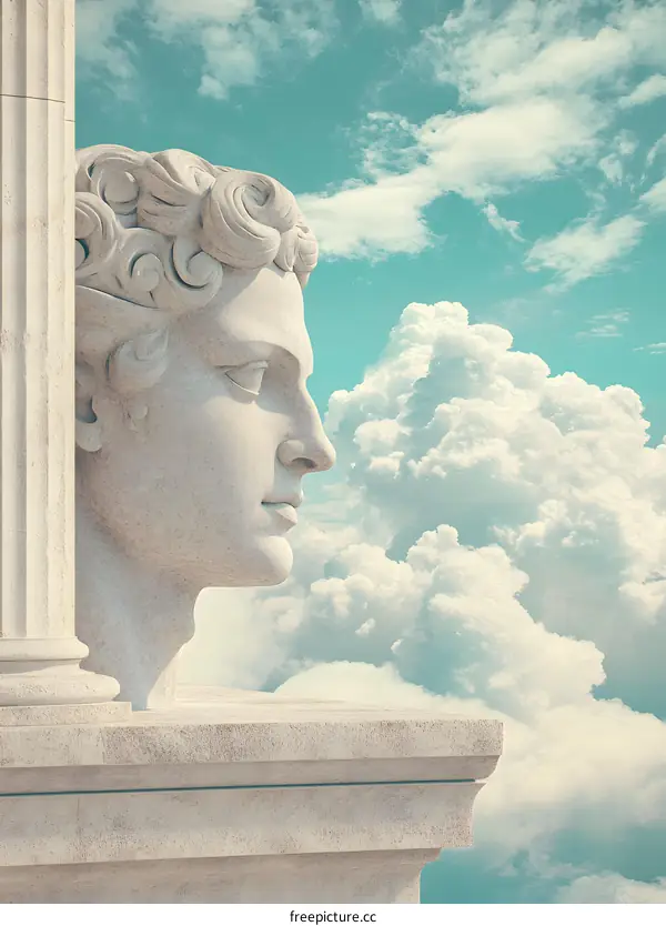 Sculptural Bust of a Man Looking Up at the Sky