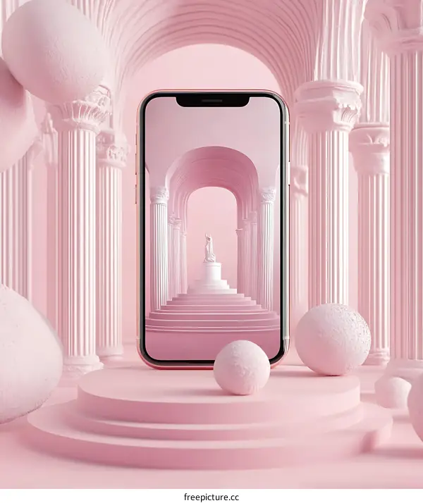Pink Phone With Roman Columns and Statue Background