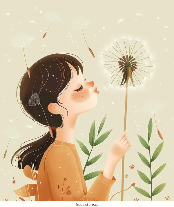 Little girl blowing dandelion flower