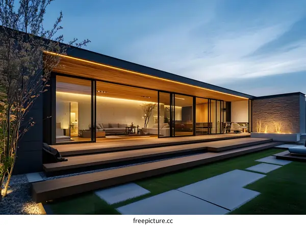 Modern House with Wooden Deck and Patio