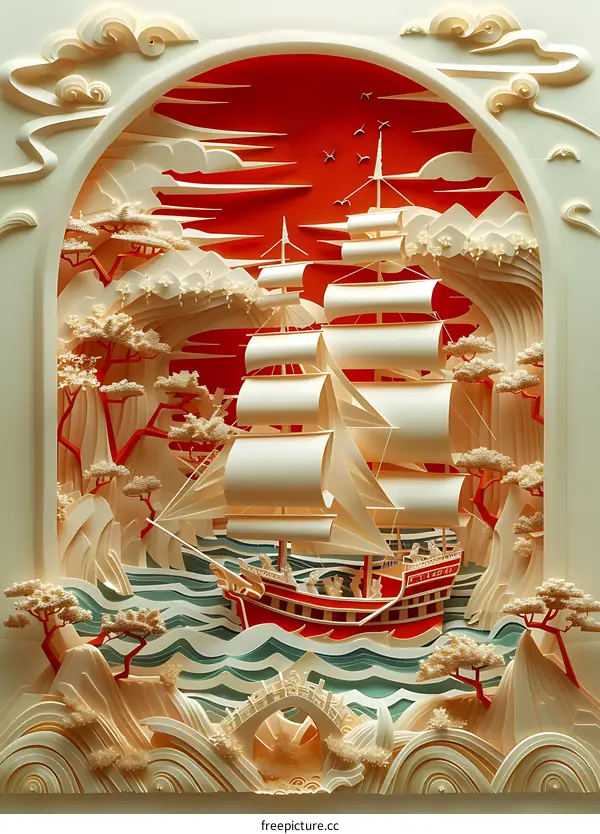 Paper Cutout Sailing Ship