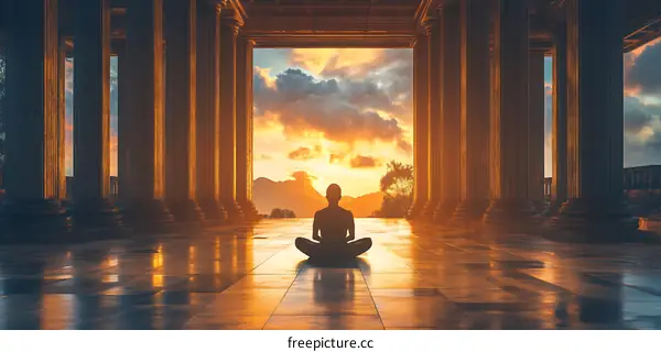 Silhouette of a Person Meditating in a Temple