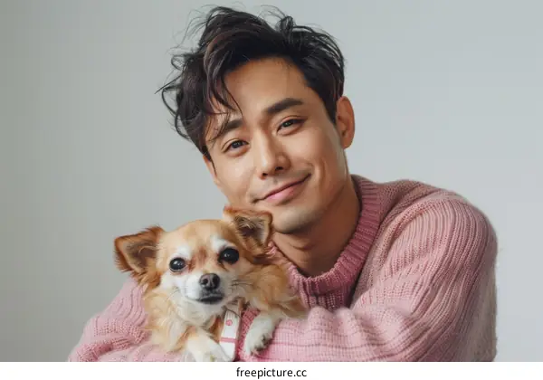 Asian man with chihuahua