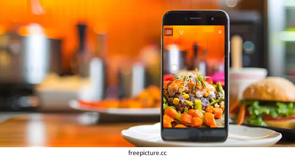 Mobile Phone Displaying a Meal on a Screen