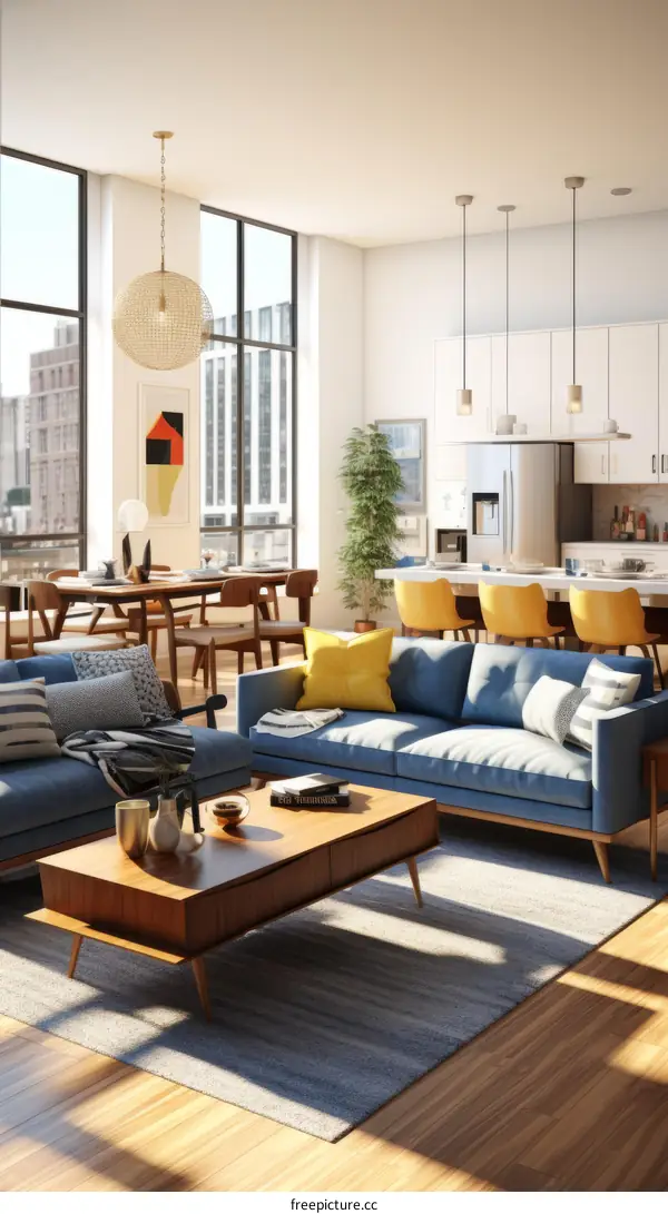 Blue and Yellow Modern Living Room Interior Design