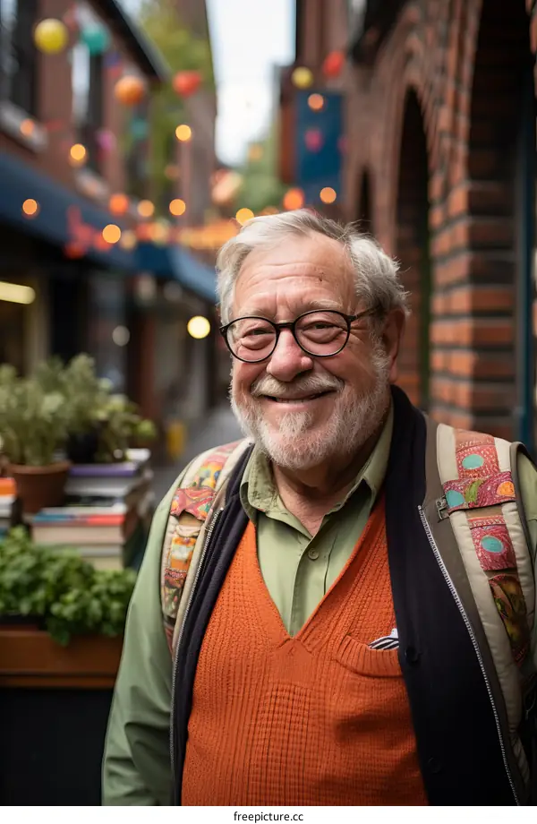 Portrait of an old man with a beard and glasses