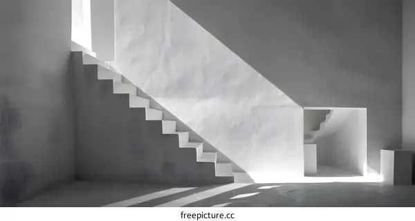 Modern White Concrete Staircase With Sunlight