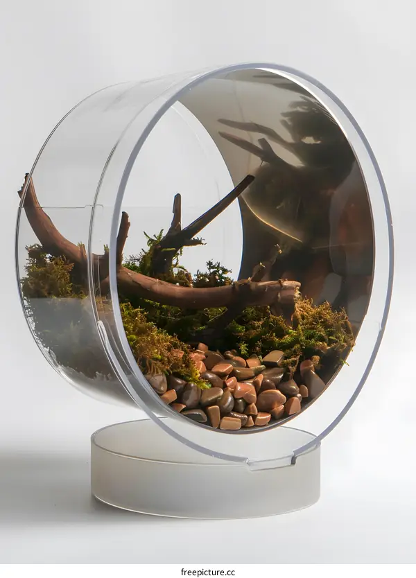 Round Glass Terrarium with Rocks and Moss
