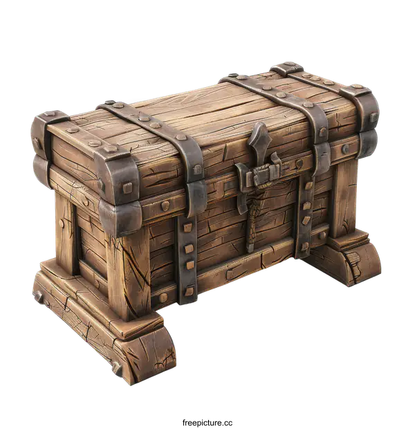 [Transparent Background PNG]Old Wooden Chest With Iron Elements