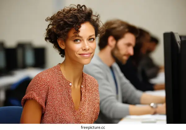Focused Woman in Modern Office Setting