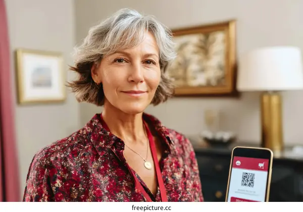 Mature Woman Using Digital QR Code