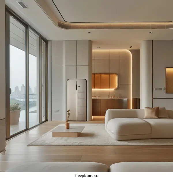 Modern minimalist bright and spacious living room interior design