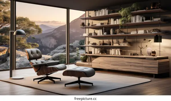 Cozy Living Room with Stunning Mountain View Through Large Windows